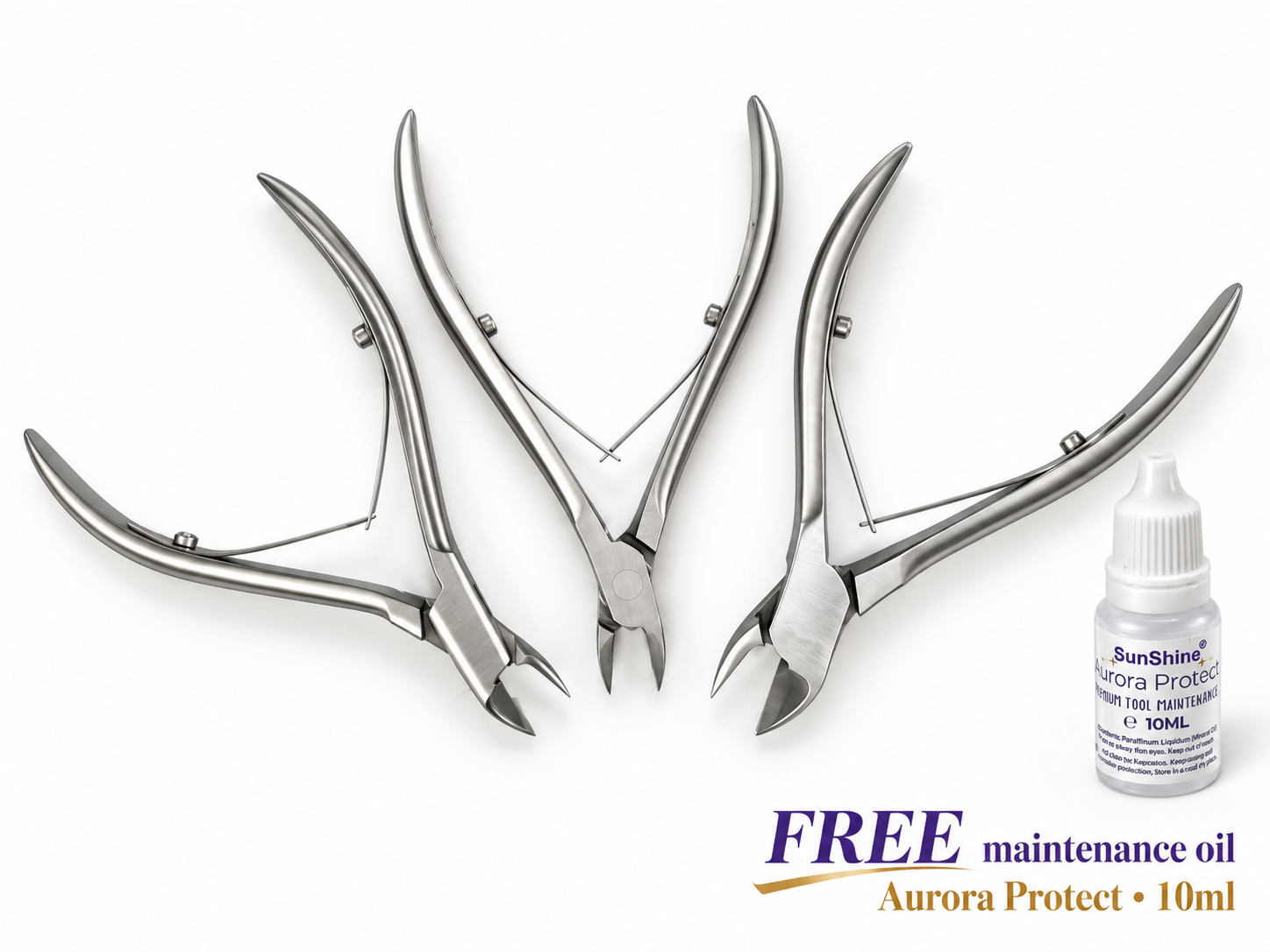 Three stainless steel nippers with free Aurora Protect maintenance oil