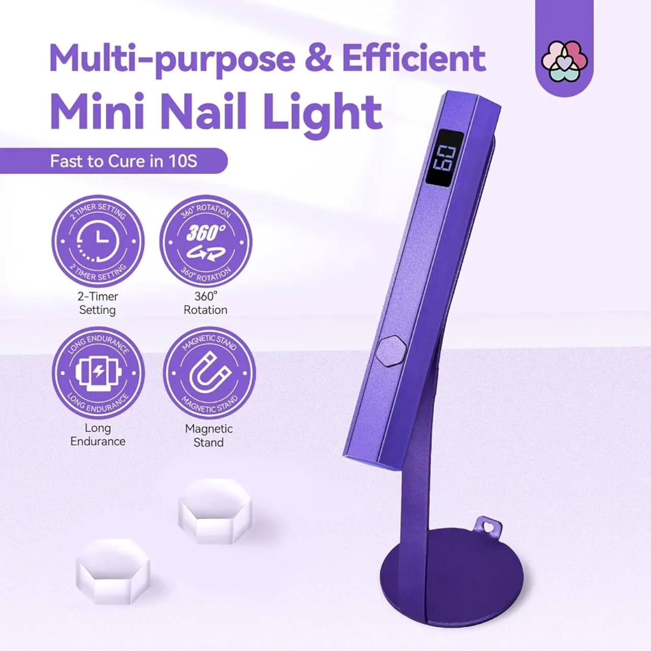 Purple curing lamp on its stand