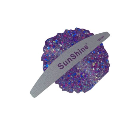 Sunshine Smooth Pro Half Moon Nail File with 180/240 grit and signature purple logo – professional salon nail tool