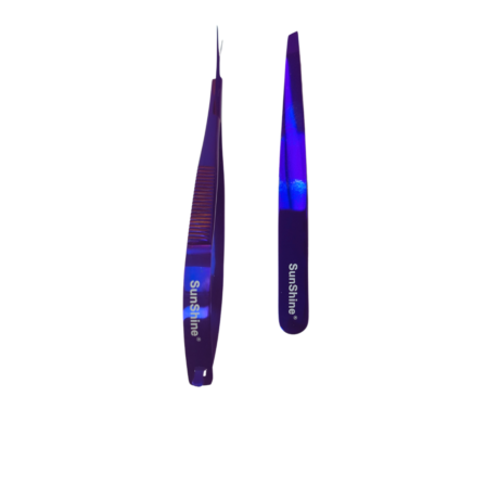 Sunshine brow tools, Cuticle scissors, brow tweezers, sunshine purple tools.