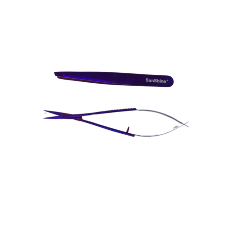 Sunshine brow tools, Cuticle scissors, brow tweezers, sunshine purple tools.