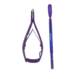 Purple nail nippers, purple dual ended pusher, nail tools.